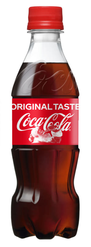 サンタデザインボトル、左から350ml、700ml、1.5Lペットボトル