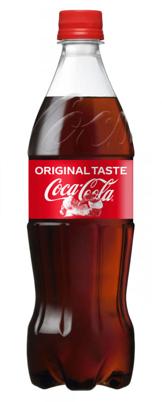 サンタデザインボトル、左から350ml、700ml、1.5Lペットボトル