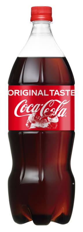 サンタデザインボトル、左から350ml、700ml、1.5Lペットボトル