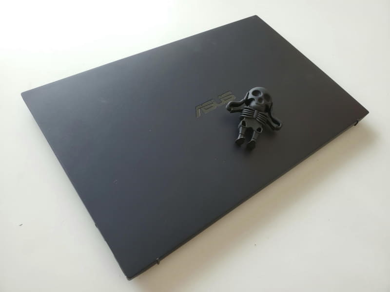 黒いモバイルパソコンの上にただ置くだけでもなかなかシュールだ