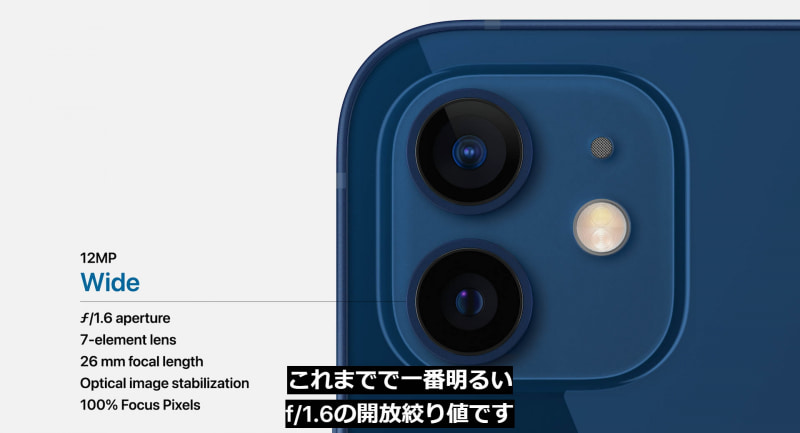 iPhone 12の広角カメラ（メインとなるカメラ）
