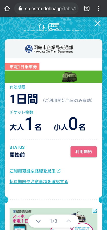 購入後、利用開始ボタンを押すと利用できるようになる
