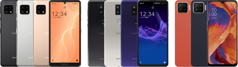 左から、「AQUOS sense4 lite」「AQUOS sense4 plus」「OPPO A73」