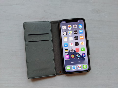 手帳カバーを開くと左側にカードポケットとカード入れがある