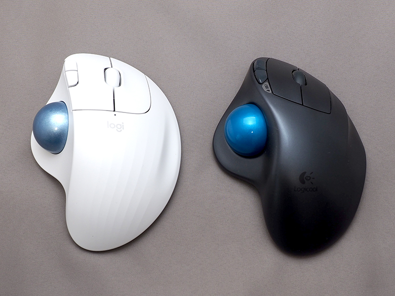 上から見ると、ボールの格納スペースがやや左寄りになり、左右クリックボタンが大きくなっている。ただし、使用感はほぼ変わらない