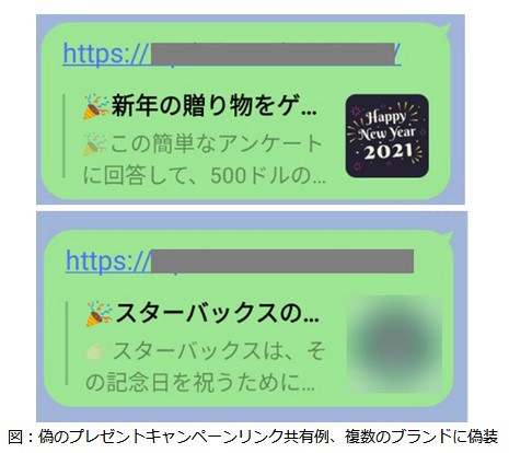 偽のプレゼント企画共有メッセージ例（トレンドマイクロ is702より）