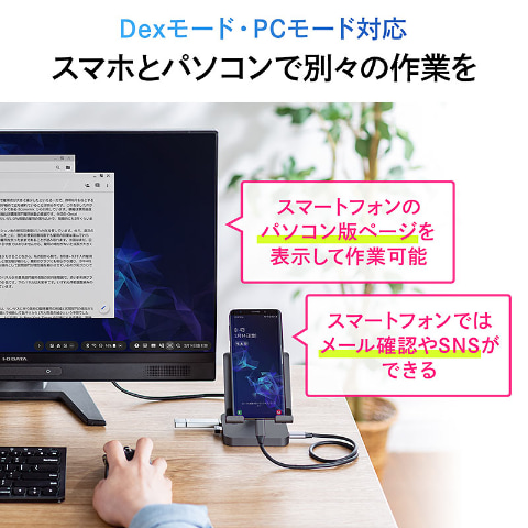 スマホやノートパソコンで使えるスタンドタイプのUSB-Cドック、大画面