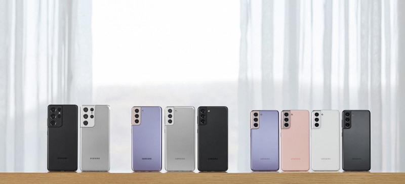 Galaxy S21シリーズ、左からGalaxy S21 Ultra、Galaxy S21＋、Galaxy S21