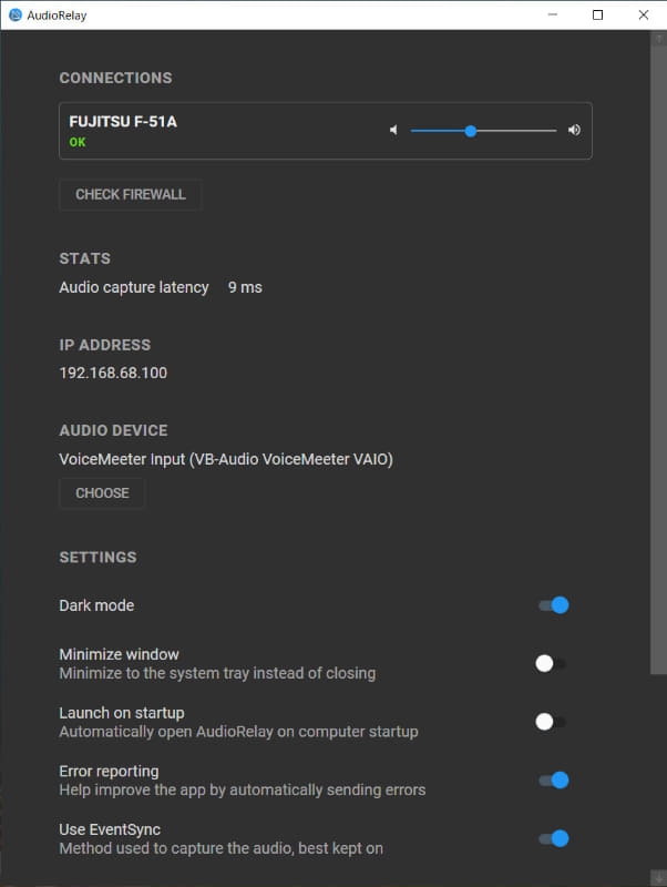 パソコン側のサーバーソフト上での表示