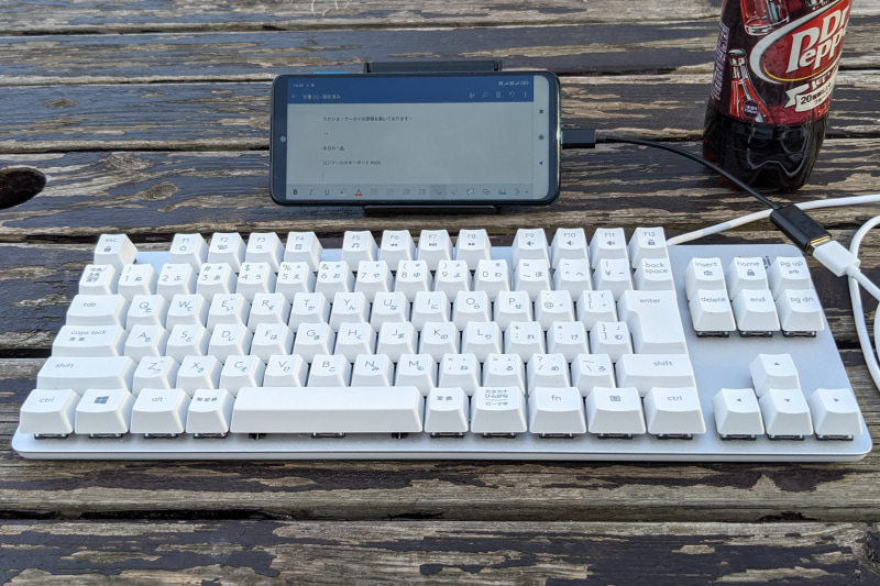 公園のベンチでの作業はなかなか気持ちよく、しかもキーボードが良いとさらに仕事がはかどる