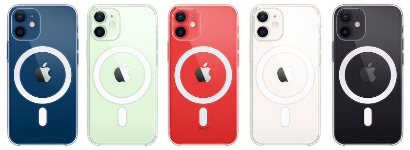 iPhone 12 mini用のApple純正「MagSafe対応クリアケース」。iPhoneのボディカラーを損ねず、MagSafe対応アクセサリーをしっかり吸着できるそうだ。iPhone 12シリーズ各機種用が存在し、価格はどれも税別5500円