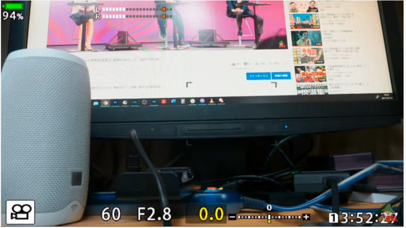 デジカメの音声入力レベルは動いてはいるが、UVCアダプターからは入力されておらず配信には音が出ない