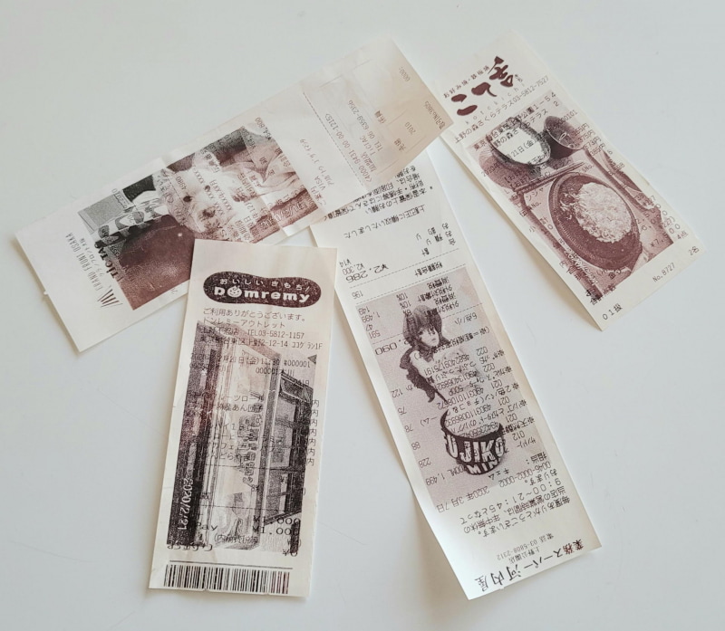 お店で受け取ったレシートに撮影画像を重ね印刷すると面白い