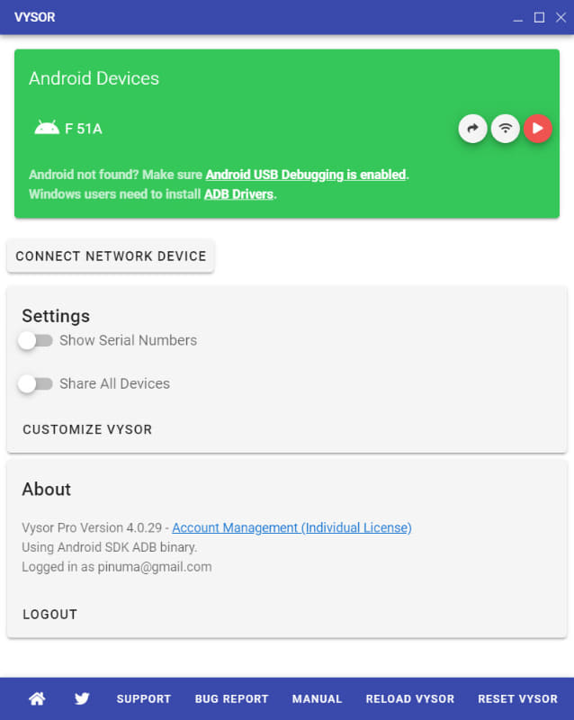 パソコン上にスマホ画面を表示して、操作もできる「Vysor」