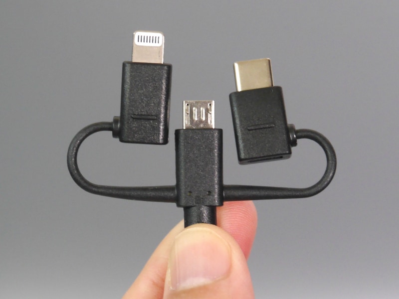 microUSBコネクタをUSB Type-C/Lightningに変換して使える3WATタイプ