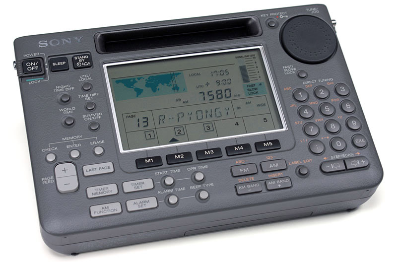 左はソニーの名刺サイズラジオSRF-SX905V(生産完了)。使いやすくて音もイイ!!!　現在もソニーからイイ感じの<a href="https://www.sony.jp/radio/lineup/">名刺サイズラジオ</a>が何機種か出ている。中央と右は往年の短波ラジオで、中央がナショナル「クーガー2200(RF-2200)」で、右はソニー「ICF-SW55」。てゅーかこういう「良い短波ラジオ」が次々と姿を消しつつ日本語短波放送も消えていって寂しい限りである。でも短波放送にご興味があれば、ゼヒ↓の記事を読んでBCLを始めよう!!!