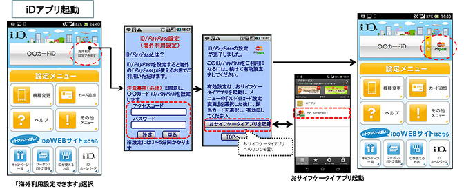 iD／PayPassアプリでのローミング設定]