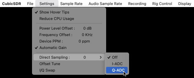 なお、ダイレクトサンプリングモードの指定は、アプリ起動後にメニューからでも行える。