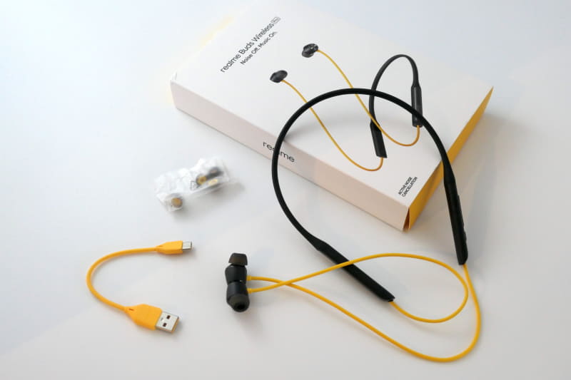 充電用のUSBケーブルと交換用のイヤーチップが同梱されている