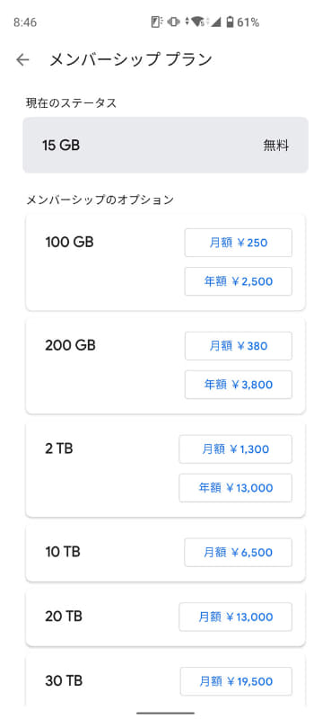 最も安価なプランは「100GB、月額250円（年額2500円）」
