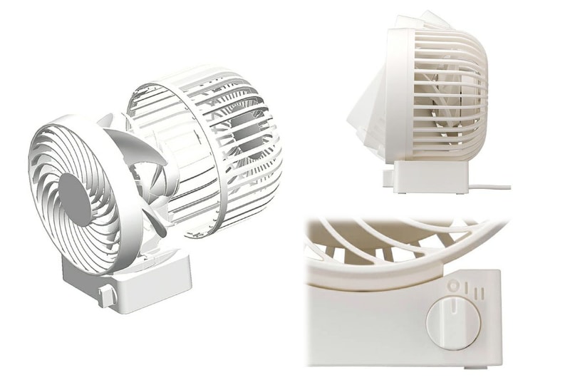 2重反転ファン（4枚型3Ｄ羽根）を採用。風量は本体前面のロータリースイッチで2段階（弱風・強風）に切り替えられる。弱風の時には1枚のファンが、強風の時に2枚のファンが回転する。送風角度を約30°の範囲で調節できる。ファンを覆うカバーは脱着可能