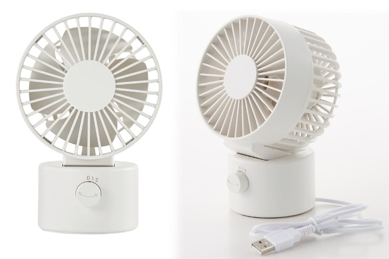 無印良品「USBデスクファン（低騒音ファン・首振りタイプ） ホワイト／型番MJ‐9ZF021CZ03」。価格は3490円