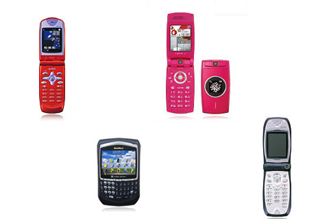 対象機種例、「N2001」（上段左）、「SIMPURE L1（L601i）」（上段右）、「BlackBerry 8707h Handheld」（下段左）、「P2101V」（下段右）