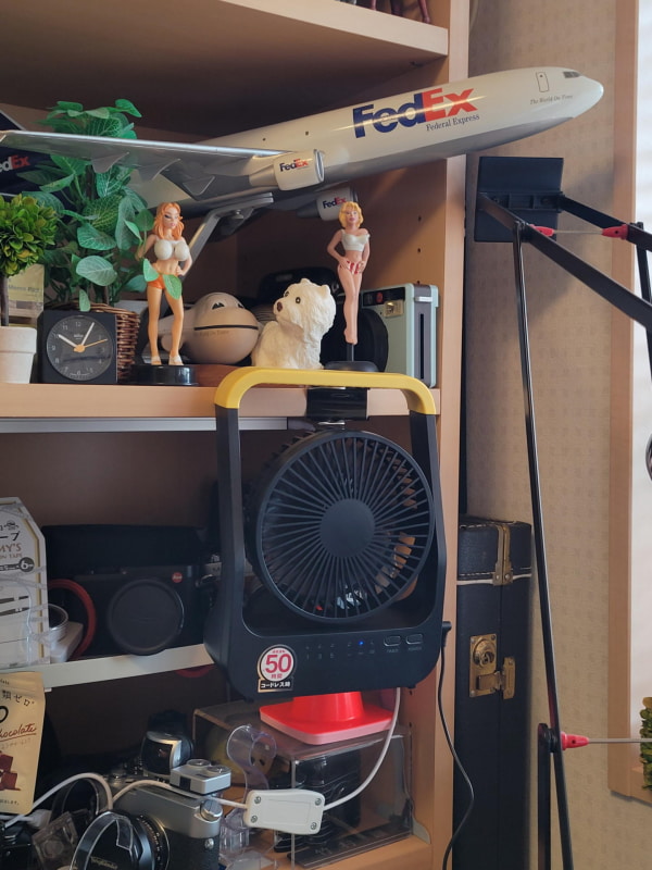 乾電池を入れなければ超軽量級扇風機なので、どこにでもぶら下げて使える