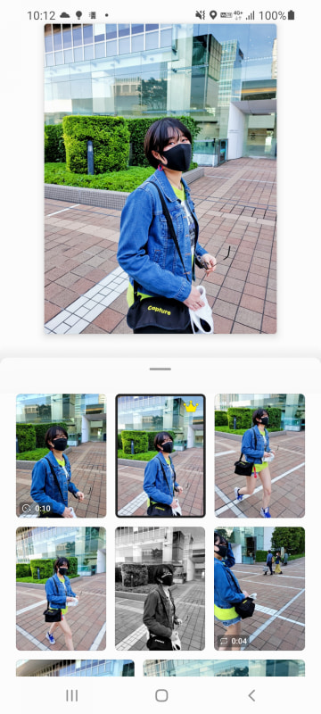 「ギャラリー」アプリではシングルテイクもこのように表示され、動画も同時に再生される