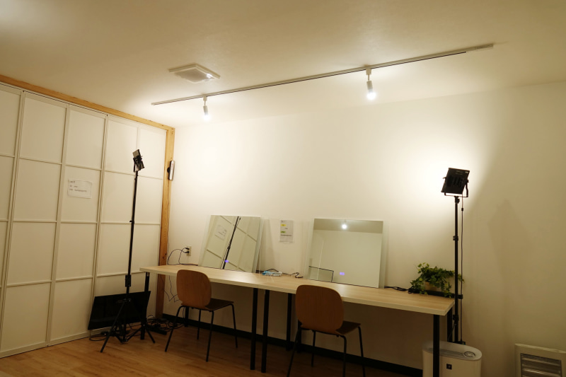 控室の様子。左手の仕切りは外して隣の控室ともつなげられる