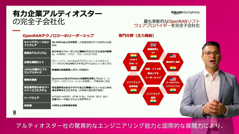 登壇しているのは、楽天モバイル代表取締役副社長兼CTOのタレック・アミン（Tareq Amin）氏