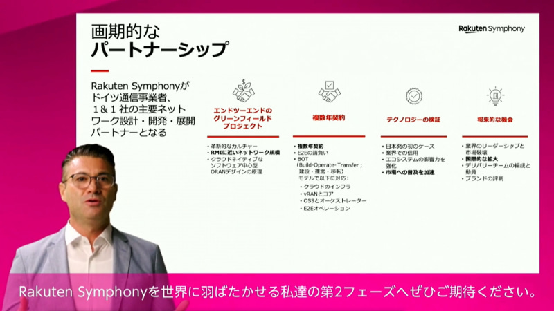 登壇しているのは、楽天モバイル代表取締役副社長兼CTOのタレック・アミン（Tareq Amin）氏