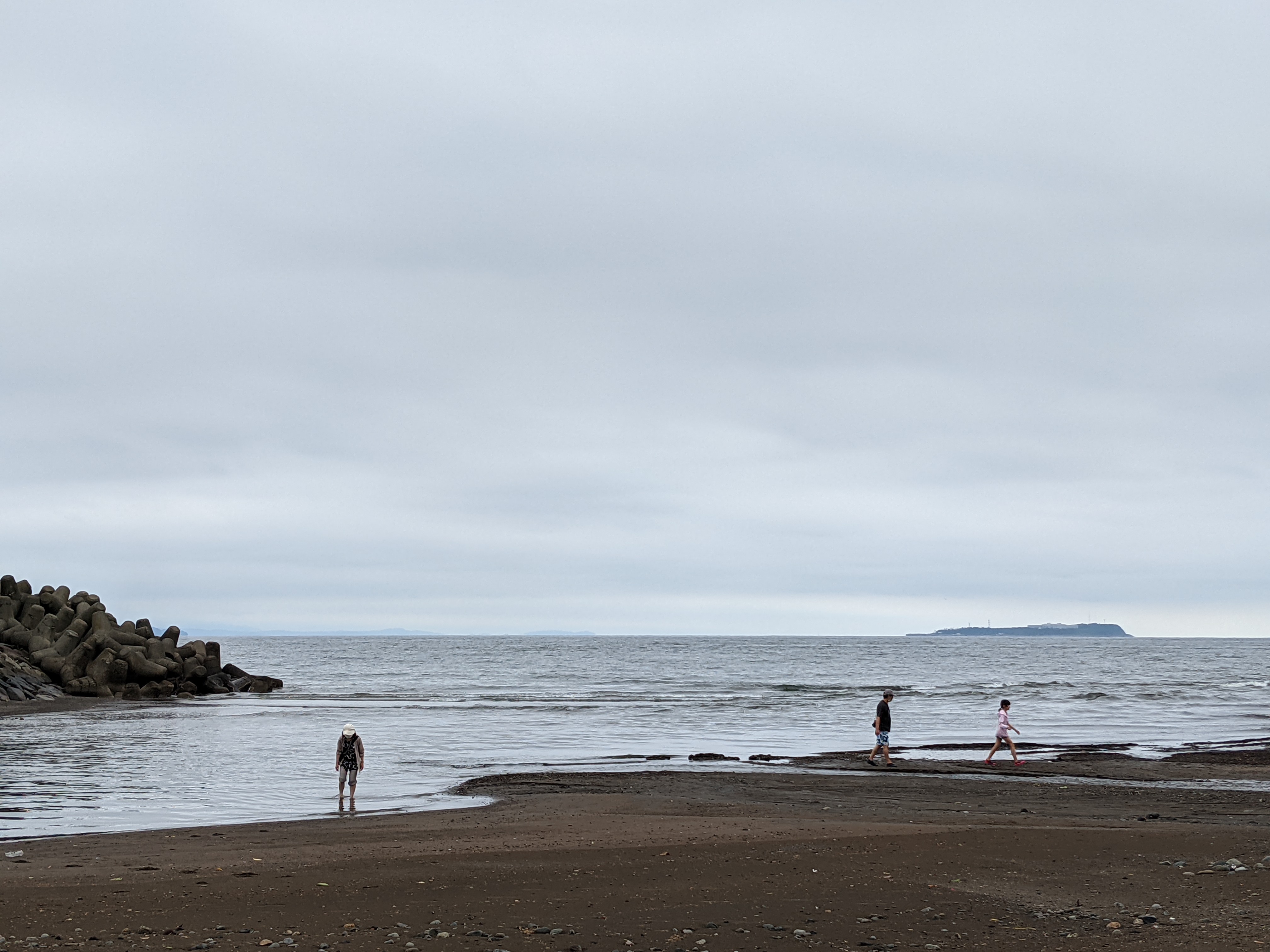 伊豆の海岸を撮った。生憎の天気だったが、手前の浜、消波ブロック、遠くに浮かぶ初島まで見た目と同様にキャプチャーできた