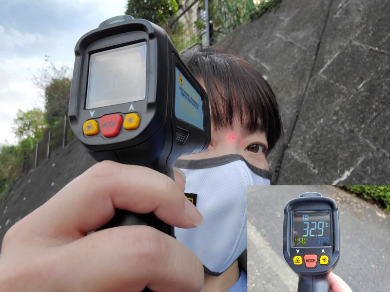 Kirala Air Ninoを風量「強」で稼働。2分ほどで約1.8℃下がった。風の当たる箇所ではないので、首から上全体が冷やされたのだろう