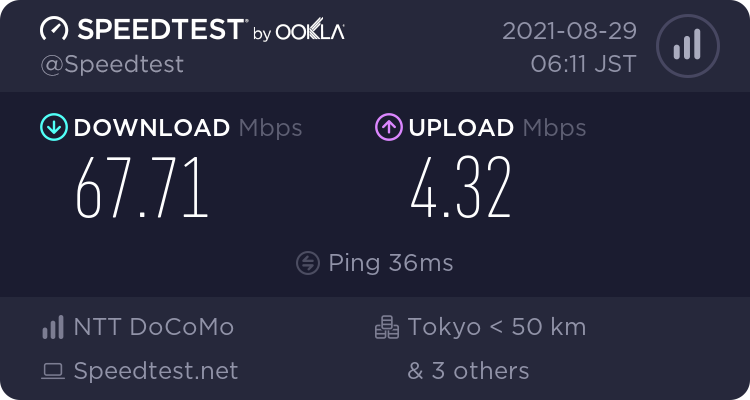 4Gと5Gをいったり来たりする場所に設置した、下り通信速度は約70Mbps