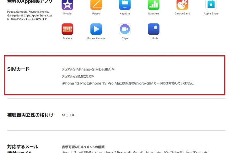 「iPhone 13 Pro／Pro Max」の製品仕様ページより、一部改変