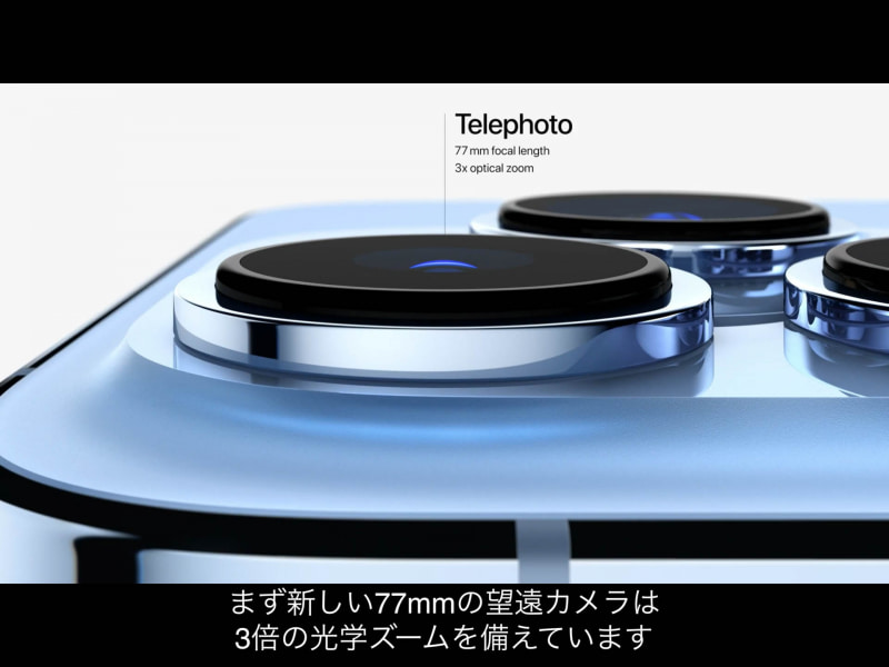望遠カメラ。焦点距離が長くなり、広角の3倍相当となった
