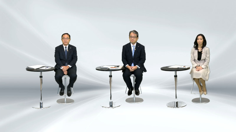 左から、常務執行役員の南 俊行氏、代表取締役副社長の廣井 孝史氏、経営企画部サステナビリティ推進室長の浪方 竹葉氏