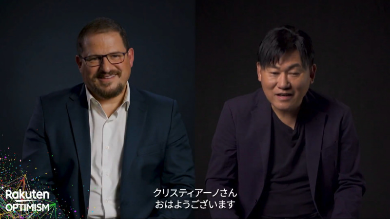 左からクアルコム社長兼CEOのクリスティアーノ・R・アモン氏と楽天グループ代表取締役会長兼社長の三木谷 浩史氏