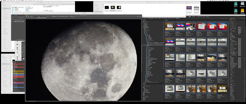 U4021QWでフォトレタッチしている様子。レタッチソフトと画像ブラウザをより大きく表示しても快適に作業できるようになった。また横方向の解像度が高くなったので、両アプリで表示できる情報量も増え、作業効率が高まった