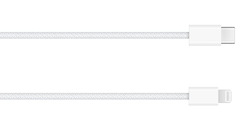 編み込みタイプのUSB-C - Lightningケーブルも付属している。キーボードとマックをこのケーブルで接続すれば自動的にBluetoothペアリングが完了する。もちろんBluetoothペアリングは手動でも行える