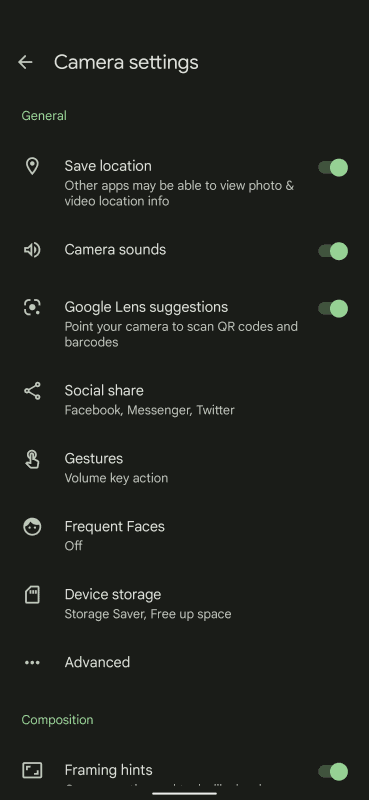 ![ドコモSIMからGoogle Fiに戻すと「Camera sounds」の項目が復活するとともに、「オン」の状態に戻っていた