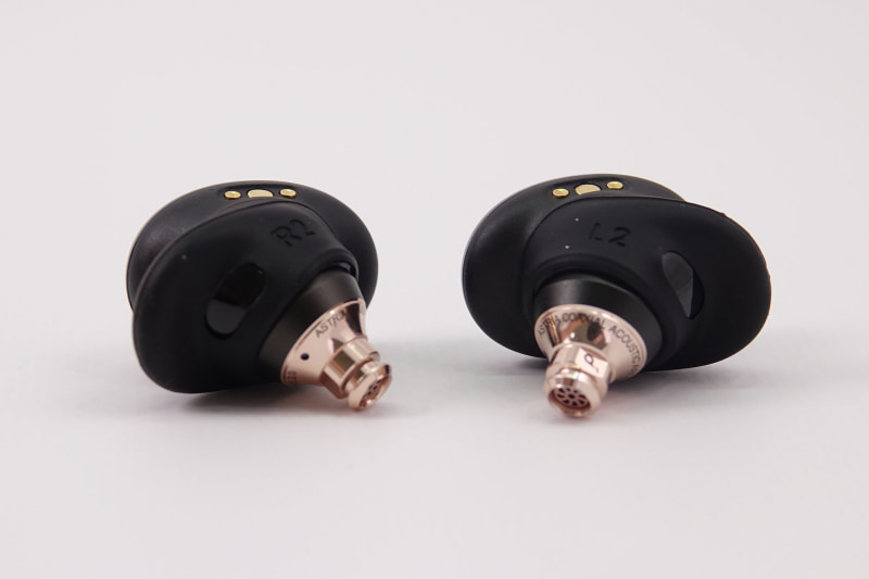 イヤホン本体。イヤーチップで隠れてしまう部分にも高級感を感じられるデザインが取り入れられています