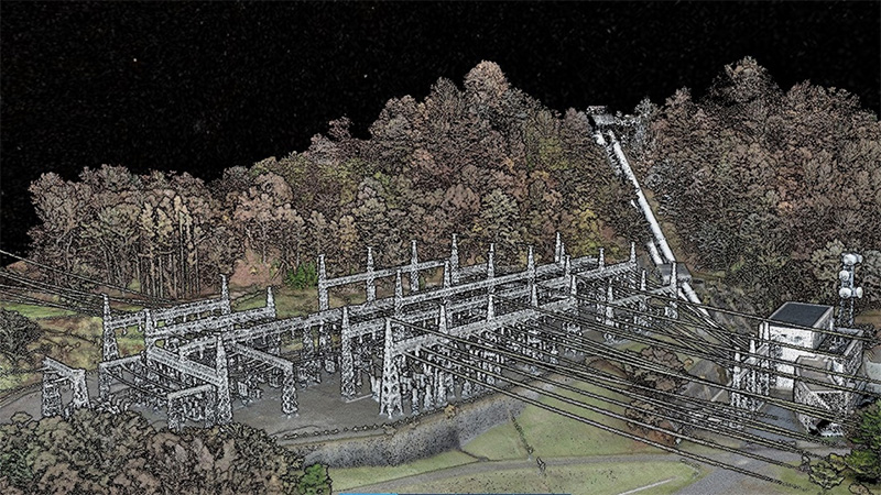 ドローンで撮影したデータから三次元モデル化した例：糠平発電所