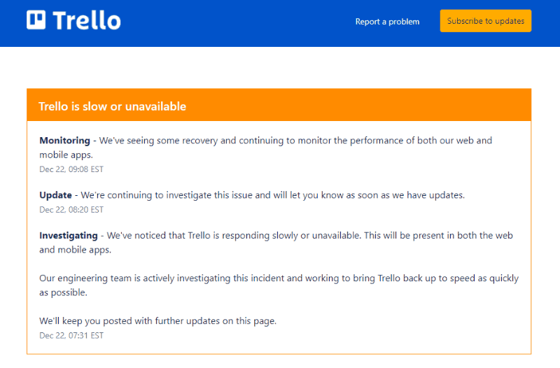 Trelloのステータスページより