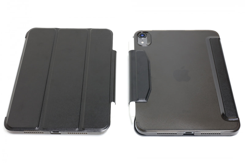 iPad mini 6に装着した様子。カバーのマグネットによるスリープ・ウェイクアップに対応