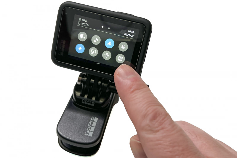 メニューを開いた様子。スマートフォンからも設定ができるが、GoPro10のタッチスクリーンは反応がよく、表示もなかなか見やすくまとめられているので、本体から設定などしたほうが手っ取り早いと感じる