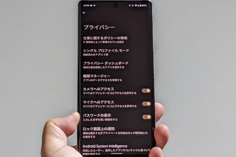 これが設定メニューにある「プライバシー」