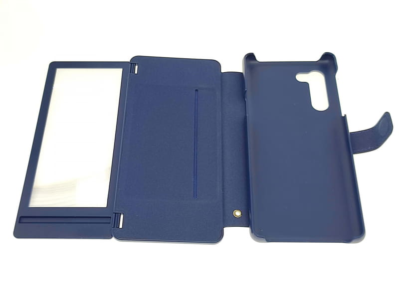 実際に展開すると3面となる。左端がルーペ、右端がスマホフォルダーケース