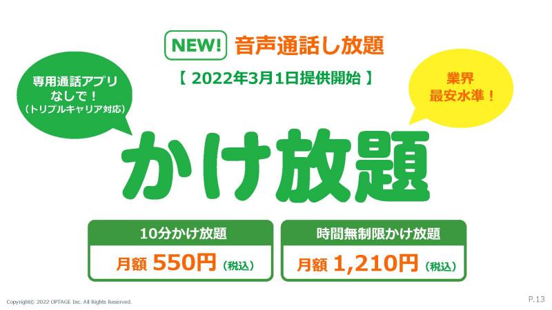 通話放題オプション「10分かけ放題」「時間無制限かけ放題」